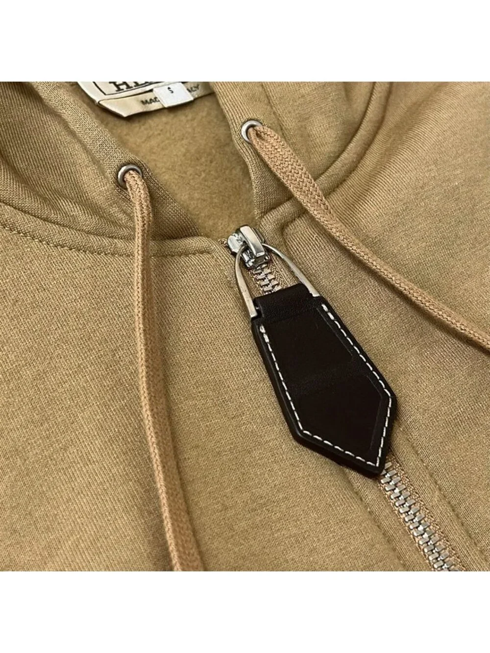 Hermes Hoodie S Hooded Jogging Sweater Light Brown Leather Detail